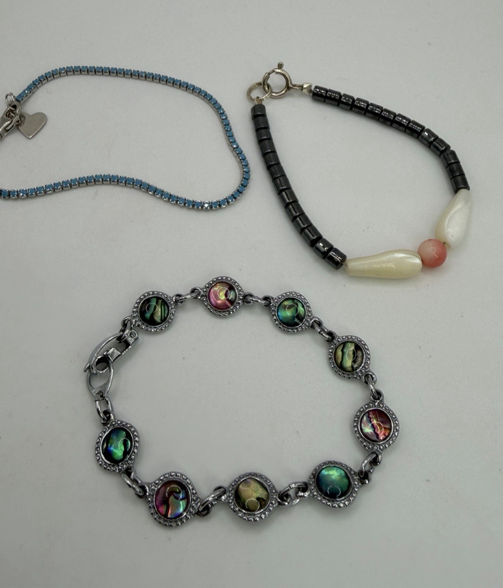 Bracelet Lot Child's 925 Sterling Blue Tennis Abalone Shell Mother of Pearl Kids